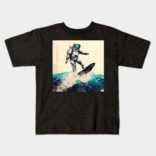 Vintage astronaut on surfboard street art Kids T-Shirt